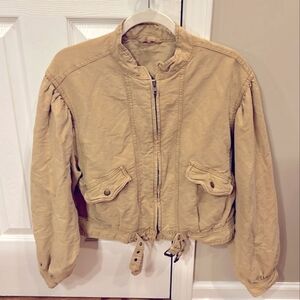 Free People Poet Puff Sleeve Khaki Bomber Revolve Jacket